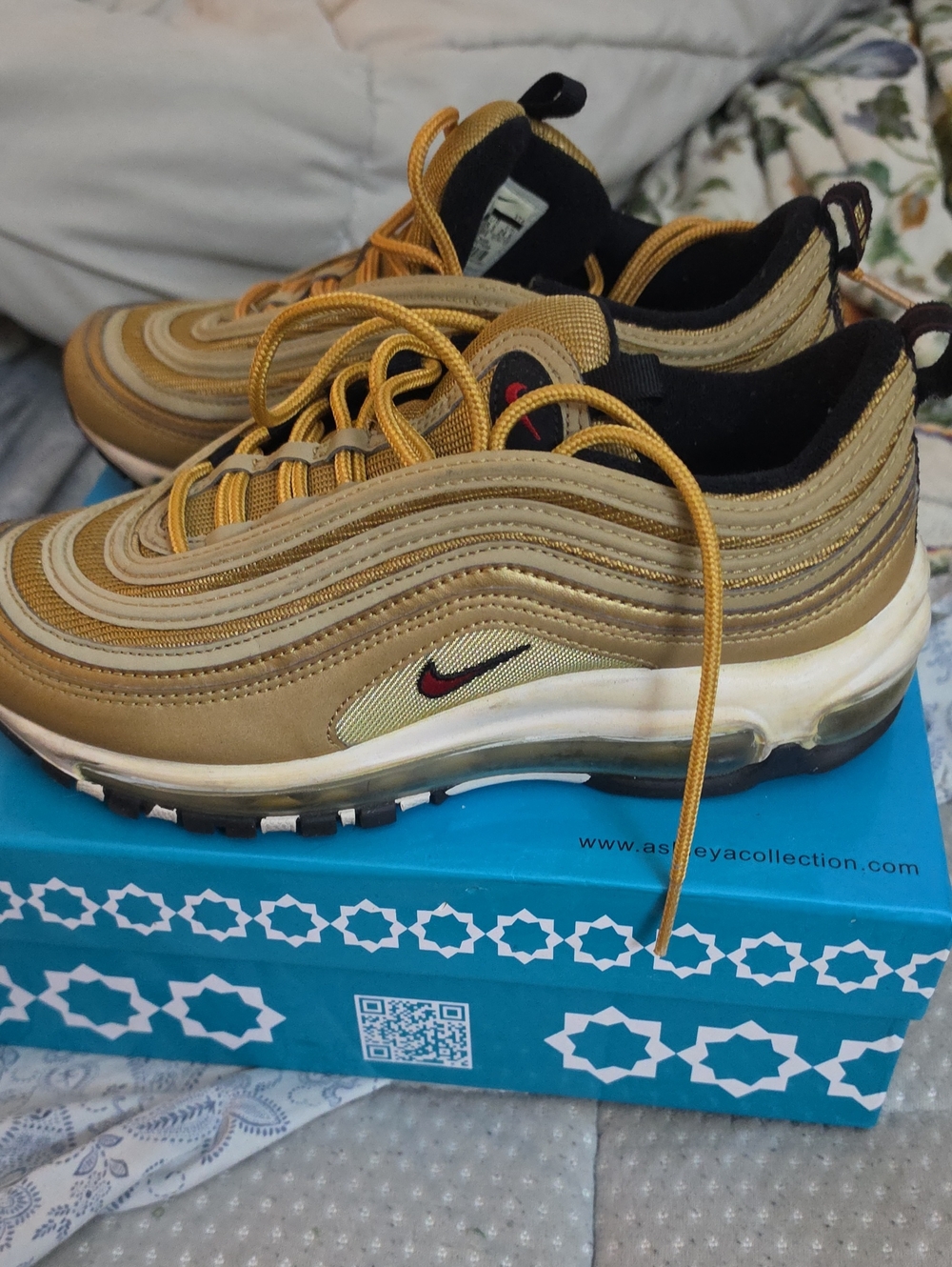 Nike Gold and Black Air Max 97 with Red Swoosh - Picture 1 of 7